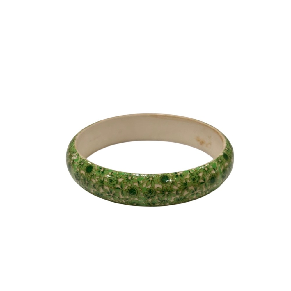 Vintage Bangle Green Champleve Enamel Floral‎ Rose 1970s Boho China Export